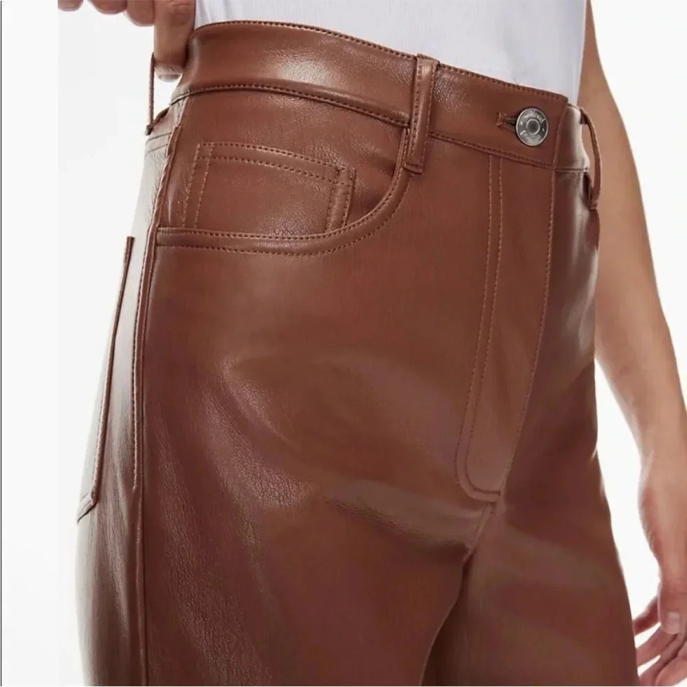 ARITZIA WILFRED Melina Faux Leather Cognac Pants - Picture 3 of 16